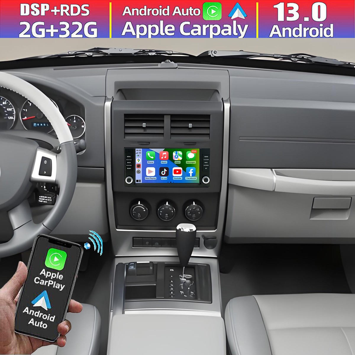 Apple - しょぴ Android 13 Apple CarPlay For Jeep Liberty 2008-2011 Car