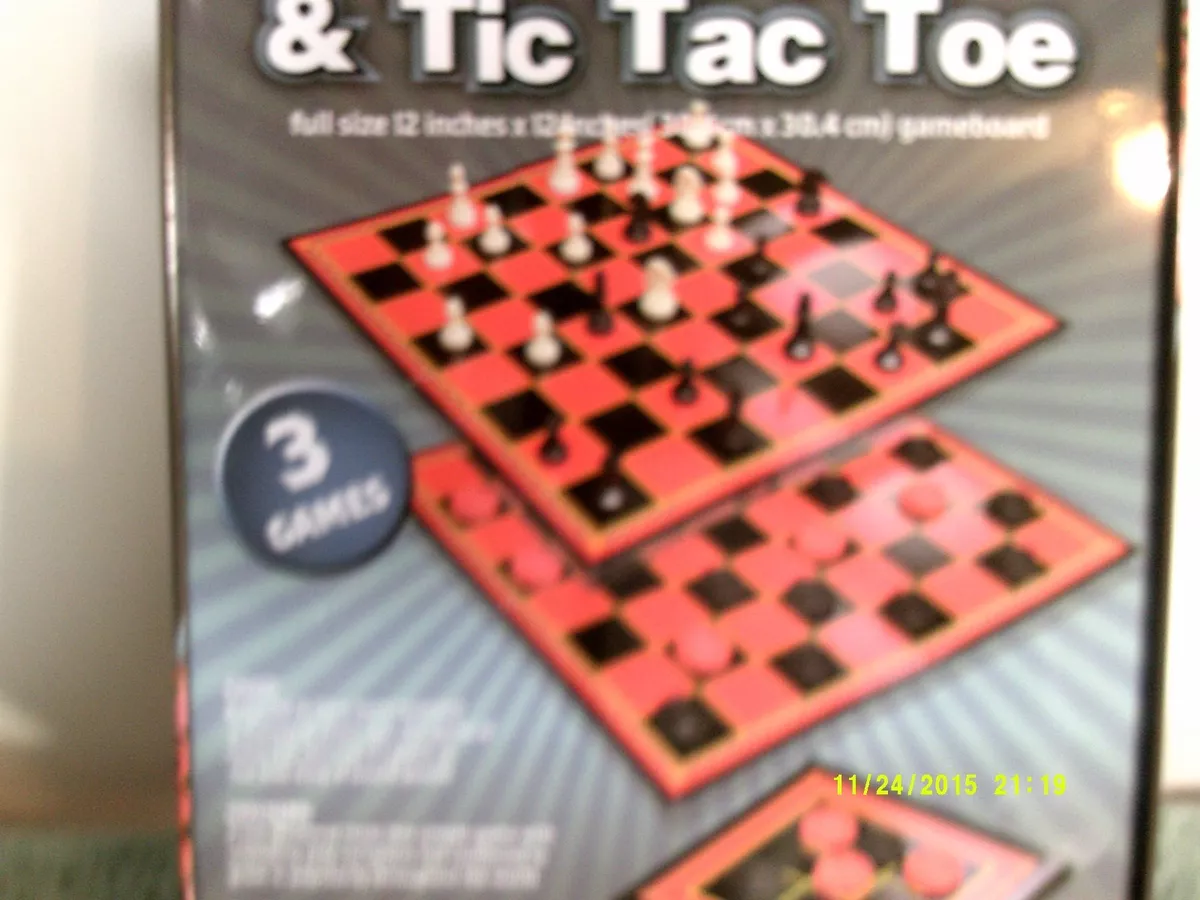 Cardinal 3 Games in 1 Set, Travel Tin, Open Box, Checkers, Chess & Tic-Tac- Toe