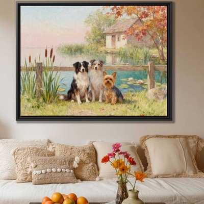 Oil Painting Dog Border Collie Canvas Print Rustic Dog Art Living Room Decor