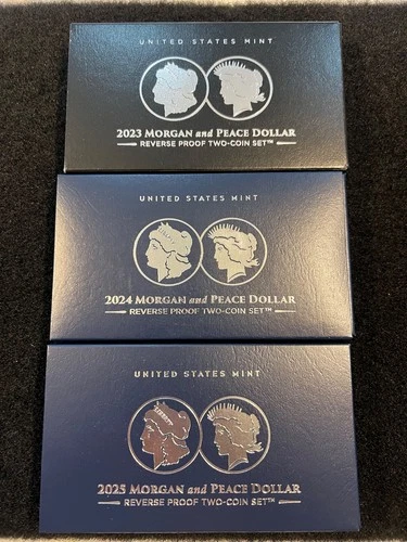 2023 thru 2025 Morgan & Peace , Reverse Proof two coin 23XS, 24XS, 25XS