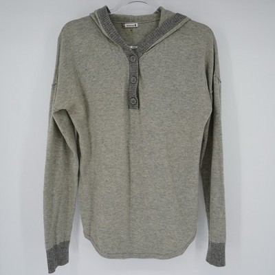 Smartwool Hoodie Womens Medium Gray Henley Merino Wool Blend Pullover Sweater