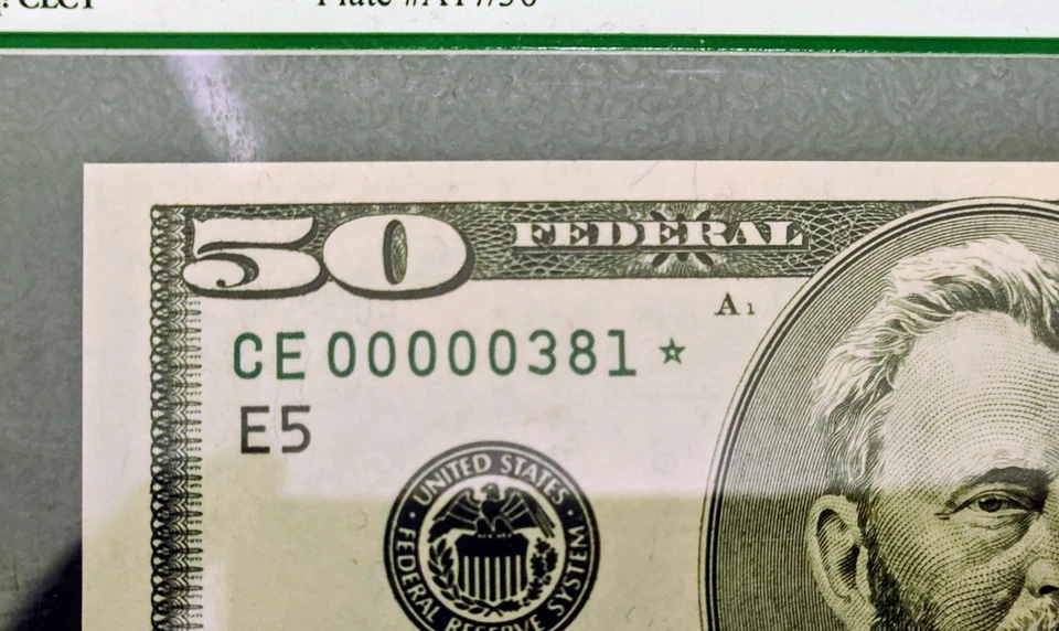 2001 50 Dollar STAR  Note 🌟 PCGS Gem New 66 PPQ - Low Serial # 00000381* - Image 2 of 3