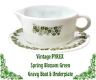 Vintage PYREX  Spring Blossom Green Crazy Daisy GRAVY BOAT With Underplate
