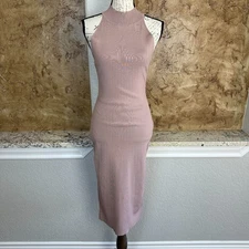 Babaton Sheath Bodycon Midi Dress Womens Medium Sleeveless Knit Cocktail Pink