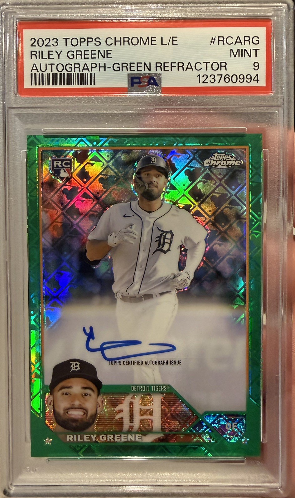 Riley Greene 2023 Topps Chrome Logofractor Green RC/99 PSA 9 MINT Detroit Tigers