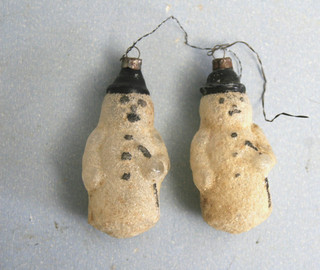 2 x Schneemann Lauscha um 1920 Christbaumschmuck ca. 8 5 cm beglimmert