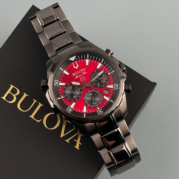 Bulova Marine Star 98B350 Cronógrafo para hombre cuarzo esfera roja 43 mm 3