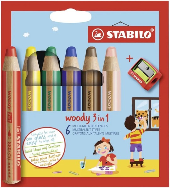 Buntstift, Wasserfarbe & Wachsmalkreide - Stabilo Woody 3 In 1 - 6Er Pack Mit...-image