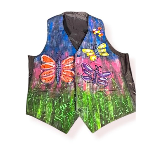 Hand Painted Butterfly Vest Colorful Art To Wear OOAK Painted Waistcoat Boho