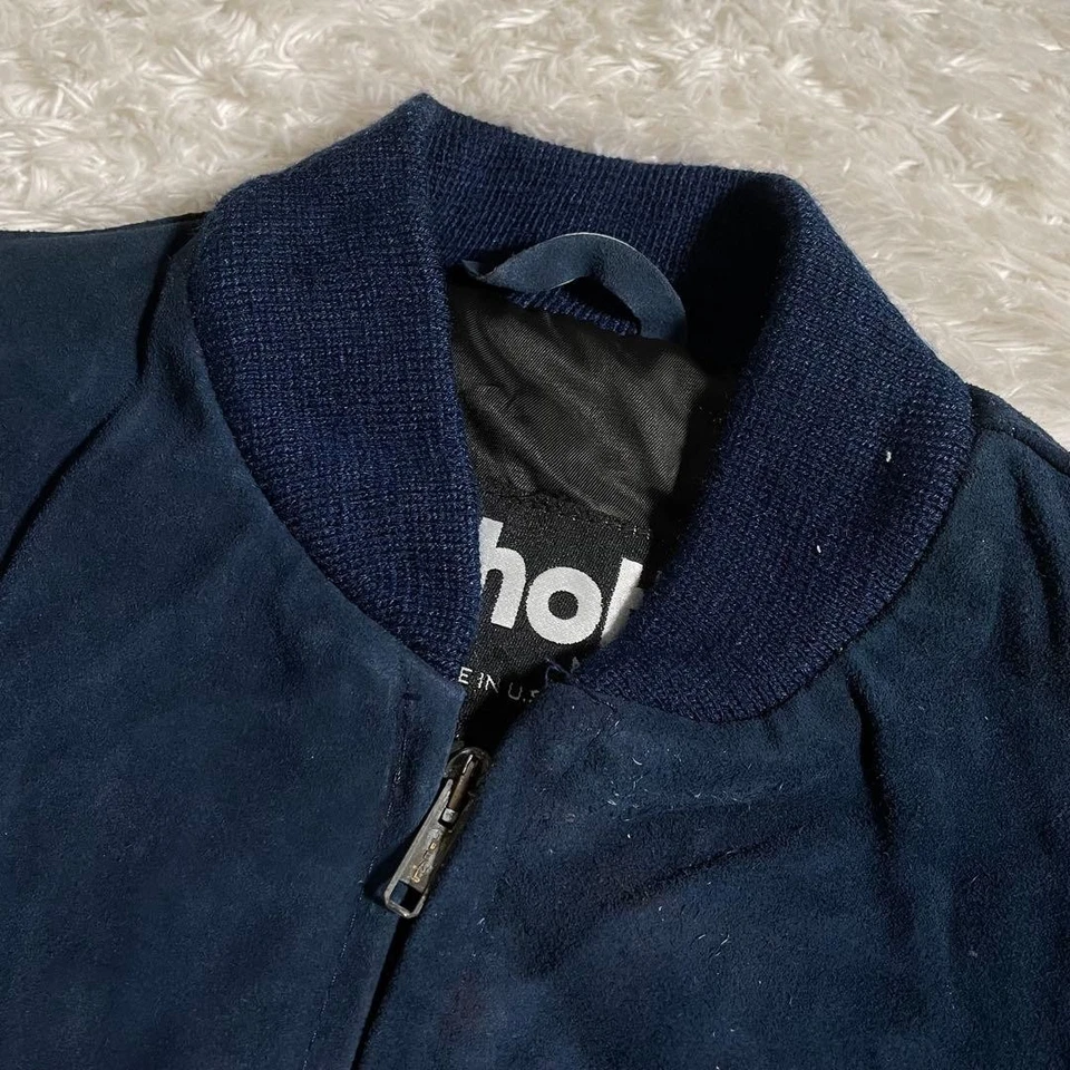 Schott Blue Leather & Suede Stadium Jacket Excellent Condition with Tag size 42 - Image 3 of 4