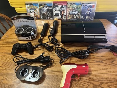 Sony PlayStation 3-40GB Fat Console Bundle w/ Controller PS Move Chargers 5 Game