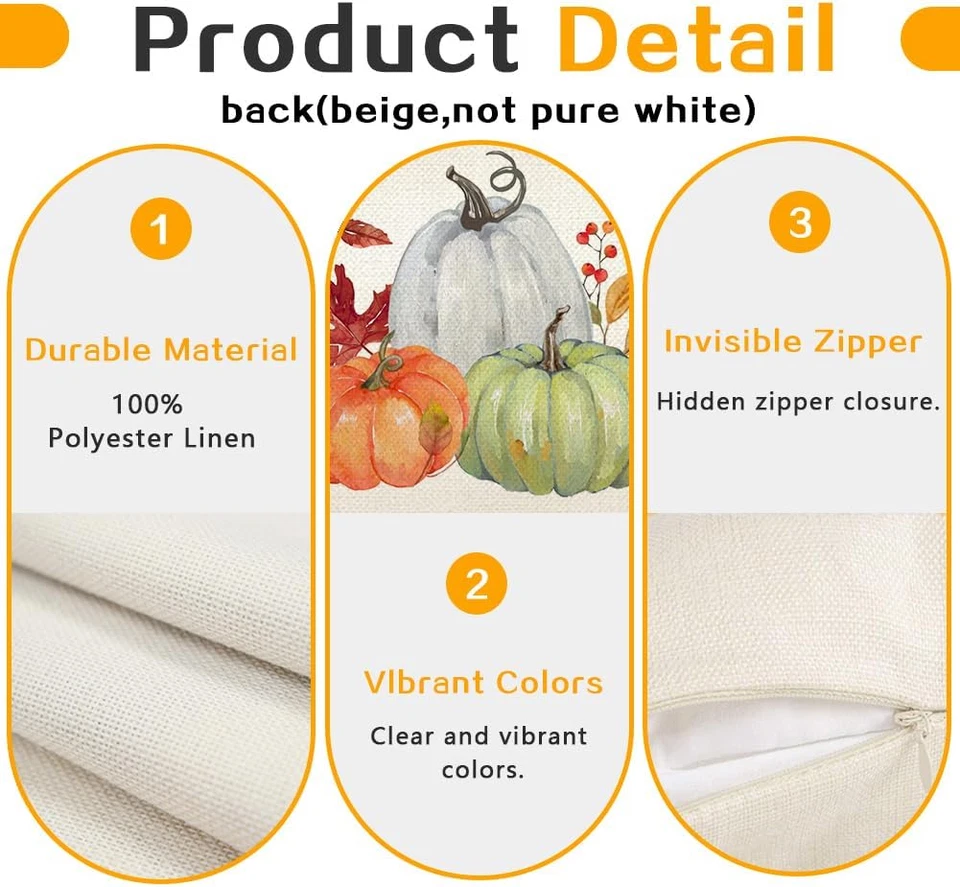 Fall Pumpkin Pillow Covers 12X20 Inch,Autumn Maple Leaf Thanksgiving Lumbar Cush - Image 4 of 4