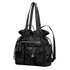 Drawstring Gym Backpack, Convertible Tote, Sports Bag, Women Men, Black