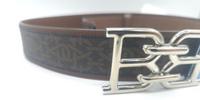 Bally B Chain Reversible monogram Belt Dark Brown Leather Size 110 MK025070