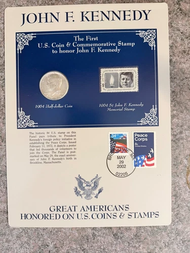 90% Silver 1964 JFK Kennedy Half Dollar Uncirculated and 1964 5c JFK stamp