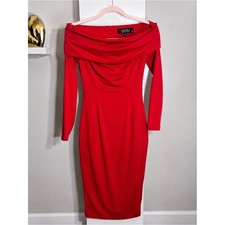AKIRA Red Off Shoulder Bodycon Midi Dress Size M Long Sleeve Cocktail Party