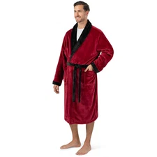 Mens Lightweight Robe Microfiber Fleece Bathrobe Long Soft Spa Male Bath Robe