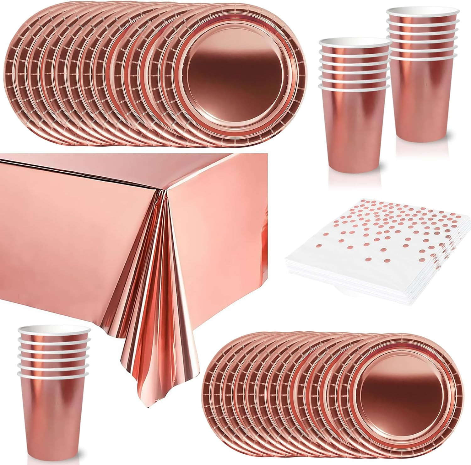 Vaisselle Jetable or Rose de Qualité Premium avec Assiettes Carton Rigides