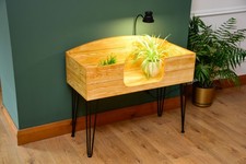 3ft Open Top Wood Effect Tortoise Table with Glass Window on Hairpin Legs