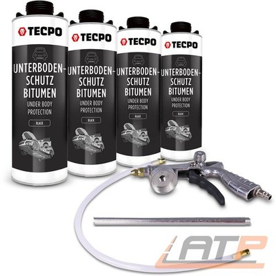 TECPO 4x 1 L UNTERBODENSCHUTZ BITUMEN SCHWARZ STEINSCHLAGSCHUTZ + SPRÜHPISTOLE