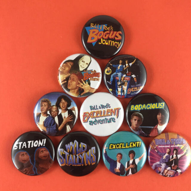 Bill and Ted 1" Button Pin Set Bogus Journey Keanu Reeves 80's Comedy Metalhead Bill and Ted 1" Button Pin Set Bogus Journey Keanu Reeves 80's Comedy Metalhead