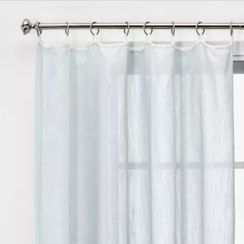 1 Pair 54x84 Threshold Sheer Contrast Edge Curtain Panels White/Light Brown - 第 4/4 張圖片