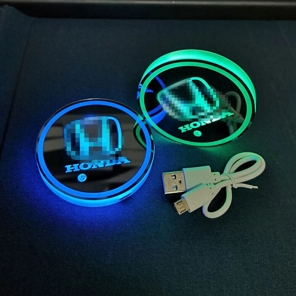 2pcs 7 Color LED Cup Holder Car Interior Lights Coasters Holder for Honda Civic - Image 2 of 4