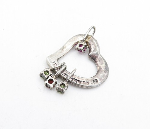 LENOX 925 Sterling Silver - Vintage Peridot & Pink Topaz Heart Pendant - PT4895 - Picture 4 of 5