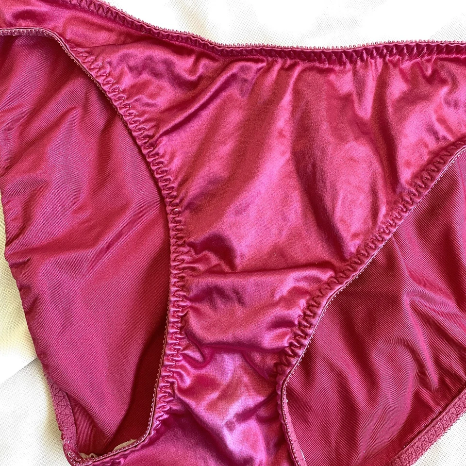 Vintage Shiny PANTIES Bikini Brief Liquid SATIN Second Skin Hot Pink L/7 Hi Cut - Image 2 of 3