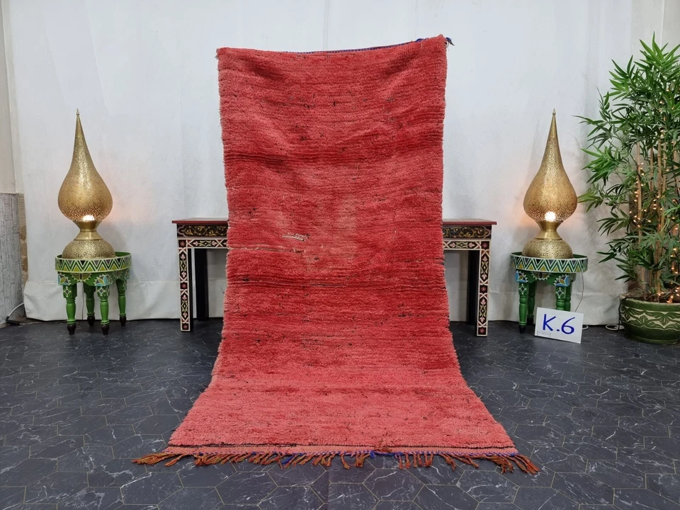 Moroccan Handmade Vintage Rug 3'3''x7' Berber Solid Red Wool Tribal Carpet - Image 2 of 4