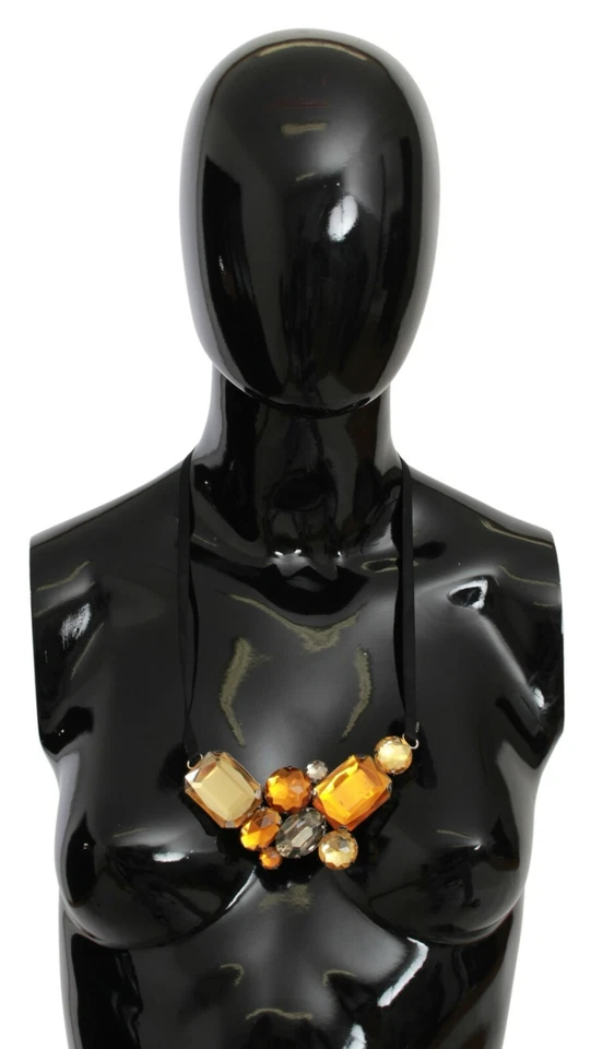 Collar SNOBBY SHEEP Cuerda Negra Oro Naranja Cristales Declaración PVP $150 Foto 2 de 4