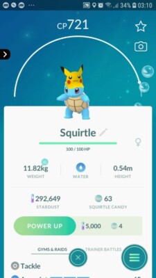 Squirtle ( Pikachu Hat ) Pokemon Tr@de Go