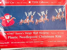 Vintage Mary Maxim Christmas Plastic Canvas kit Santa's Sleigh Wall Hanging 36"