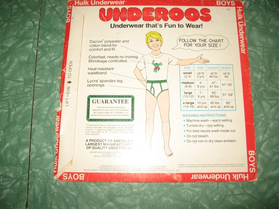 Vintage 1978 Underoos Incredible Hulk ~ PACKAGE ONLY ~ Ultra Rare - NO ...
