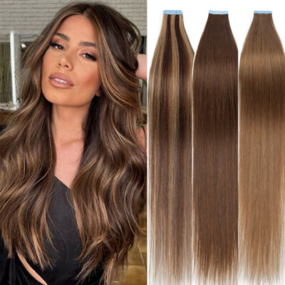 Invisible Tape In 100% Remy Russian Human Hair Extensions Skin Weft Thick 150g++