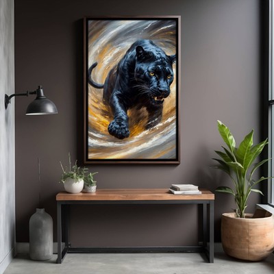 Wildlife Art Prints Framed Canvas for walls Black Panther Painting 