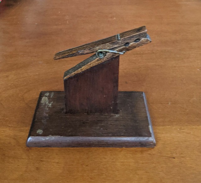 Antique Wooden Recipe Card Clothespin Holder eBay