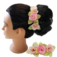 Lot of 21 Peach/Pink 5" Artificial 3-Flower Hair Pieces Pageant Wedding Dance