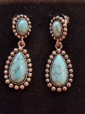 New 1 3/4 long dangle/ pierced silver/turquoise drop earrings
