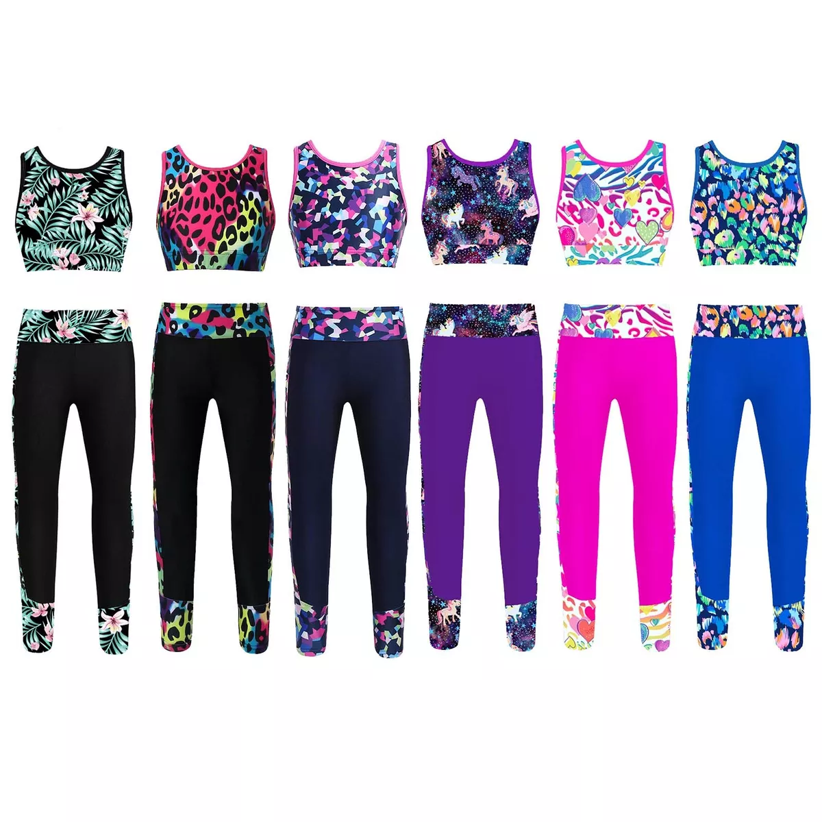 Kids Girls Gymnastics Sports Outfit Workout Tanks Top Leggings Set