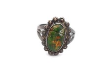 Vintage Native American Navajo Sterling Silver Green Turquoise Ring Size 8