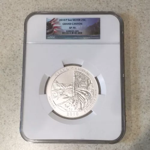 2010 P 5 oz SILVER 25C GRAND CANYON NGC SP70