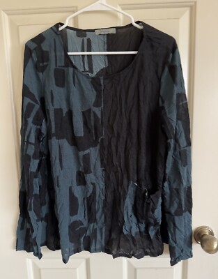 Chalet Et Ceci Women s Crinkle Mesh Abstract Blouse Tunic Top Size Large Black