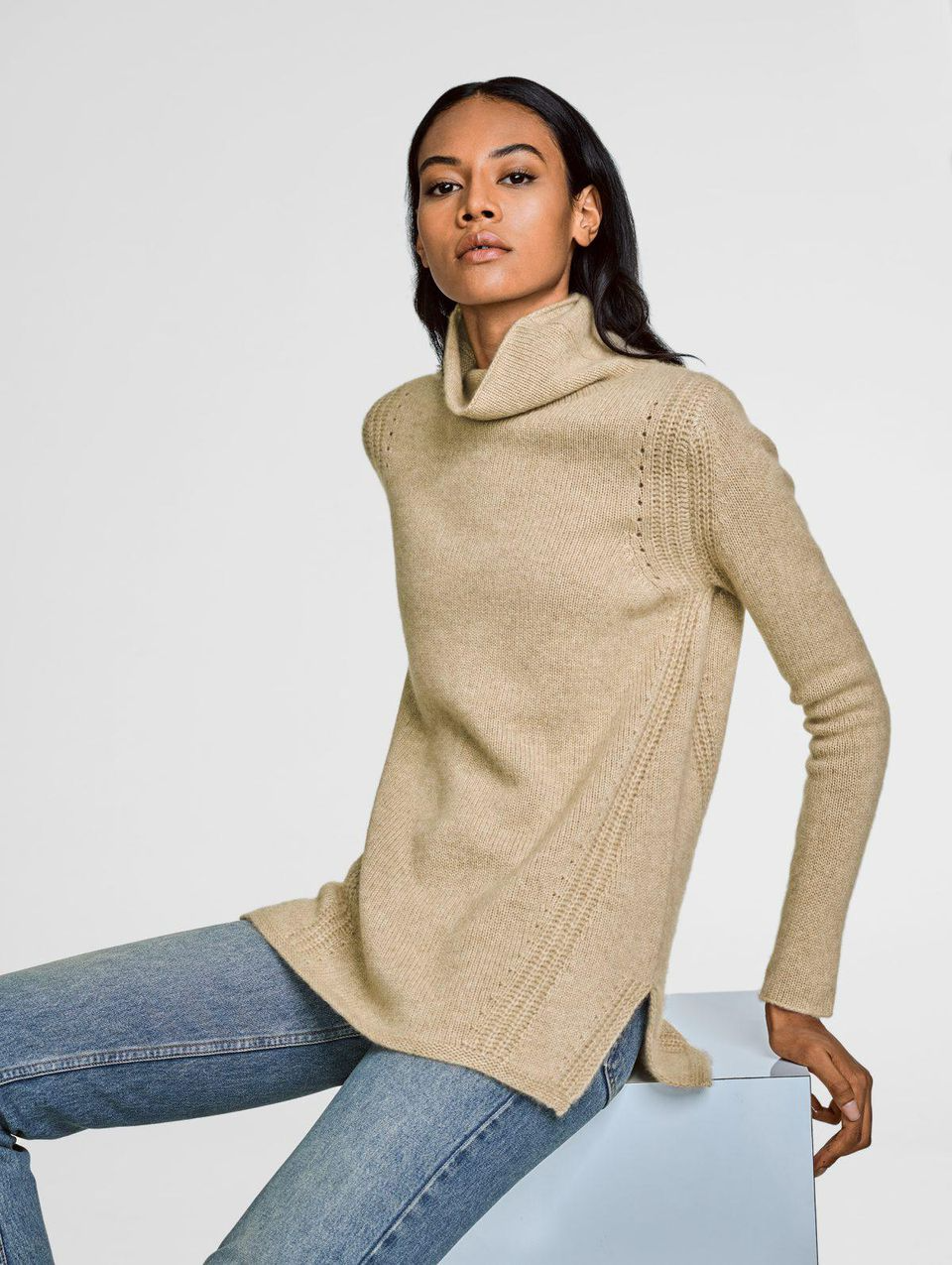 WHITE + WARREN Cashmere Turtleneck Sweater, Taupe Beige, Size Small | eBay