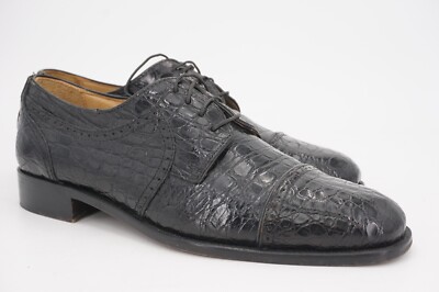 WORN 5x | $1295 ZELLI 8.5 M CROCODILE BLACK CAP TOE DERBY  display picture 1