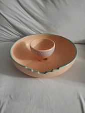 Treasure Craft USA Southwest 13" Chip and Dip Bowl Set VTG Aztec Southwestern