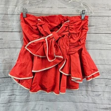 RYU Womens Tube Top With Ruffle Sz Large Red Smocked Cotton