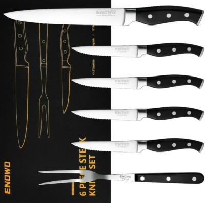 enowo Steak Knife Set4 Serrated Steak Knives Carving Knife Meat Fork Made fro...
