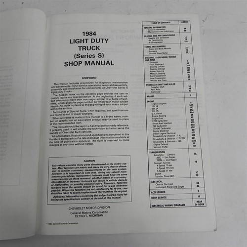 VINTAGE 1984 CHEVROLET CHEVY S SERIES TRUCKS SERVICE MANUAL REPAIR GUIDE BOOK - Picture 7 of 8