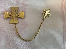 Vintage Surfers Cross Fleur DeLis Brooch Pin & Tac Brass Color Metal 1.75" Tall